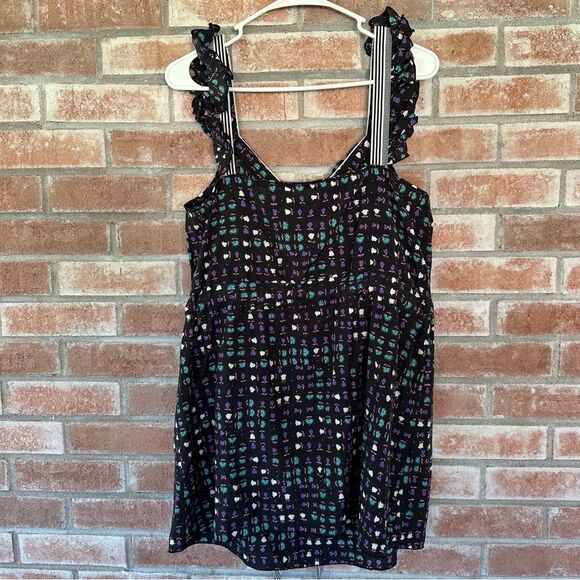 Anna Sui Anthropologie Silk Blend Mini Dress Women’s 8 Black Print - Picture 6 of 8